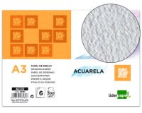 Papel dibujo liderpapel 297x420mm 300g/m2 acuarela pack de 6 hojas