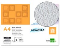 Papel dibujo liderpapel 210x297mm 300g/m2 acuarela pack de 6 hojas
