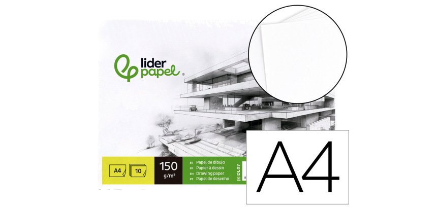 Papel dibujo liderpapel 210x297mm 150g/m2 sin recuadro pack de 10 hojas