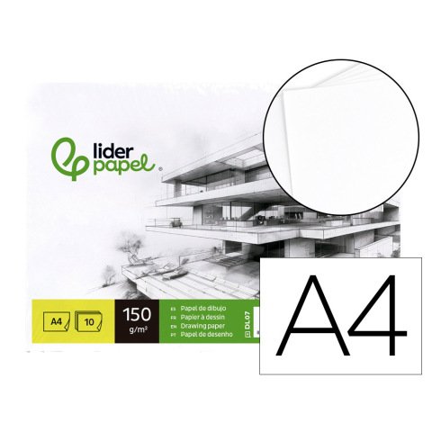 Papel dibujo liderpapel 210x297mm 150g/m2 sin recuadro pack de 10 hojas