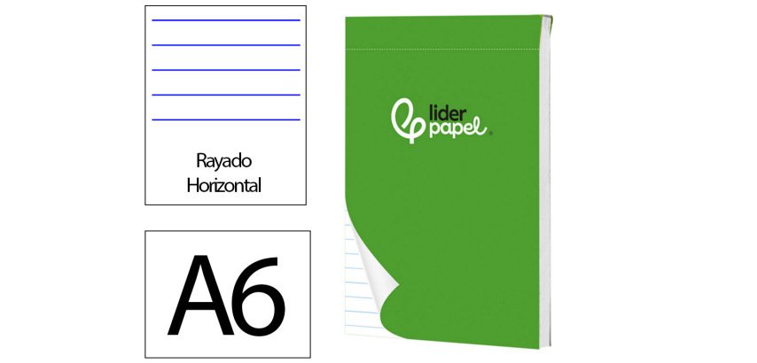 Bloc notas liderpapel horizontal a6 80 hojas 60g/m2 perforado