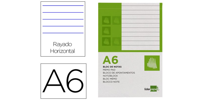 Bloc notas liderpapel horizontal a6 80 hojas 60g/m2 perforado