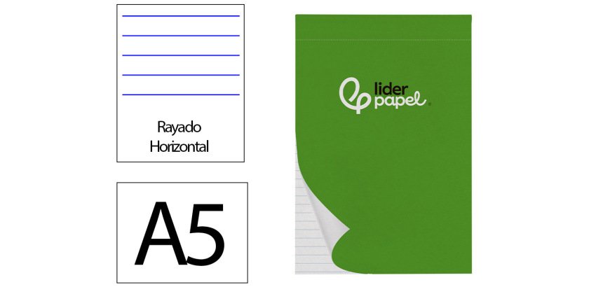 Bloc notas liderpapel horizontal a5 80 hojas 60g/m2 perforado