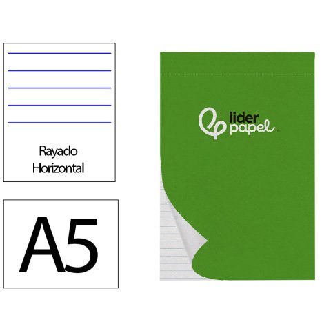 Bloc notas liderpapel horizontal a5 80 hojas 60g/m2 perforado