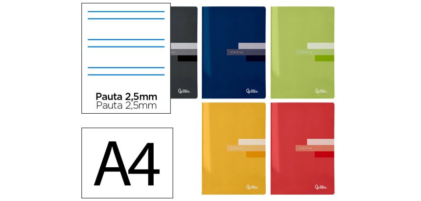 Libreta liderpapel scriptus a4 48 hojas 90gr pauta 5ª 2.5mm con margen