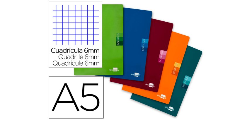 Libreta escolar liderpapel scriptus 48h din a5 cuadro 6 mm papel 90 gr sin margen