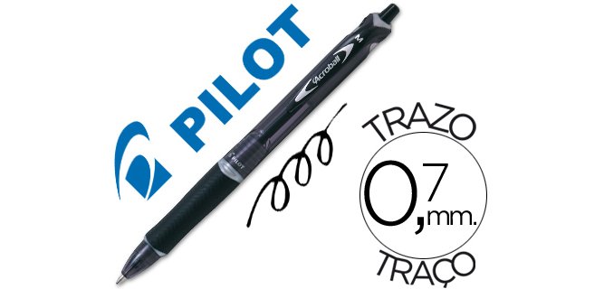 Boligrafo pilot acroball negro tinta aceite punta de bola de 1,0mm retractil