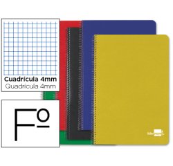 Cuaderno espiral liderpapel folio tapa dura 80h 60 gr cuadro 4mm con margen colores surtidos