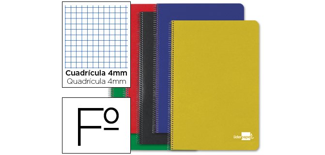 Cuaderno espiral liderpapel a4 tapa dura 80h 75 gr cuadro 4mm con margen surtidos