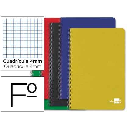 Cuaderno espiral liderpapel folio tapa dura 80h 60 gr cuadro 4mm con margen colores surtidos