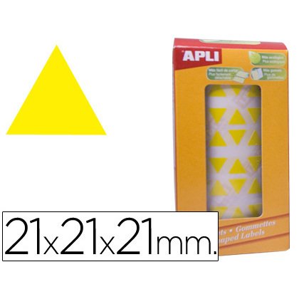 Gomets autoadhesivos triangulares 21x21x21mm amarillo rollo de 2832 unidades