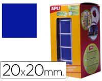 Gomets autoadhesivos cuadrados 20x20 mm azul rollo de 1770 unidades