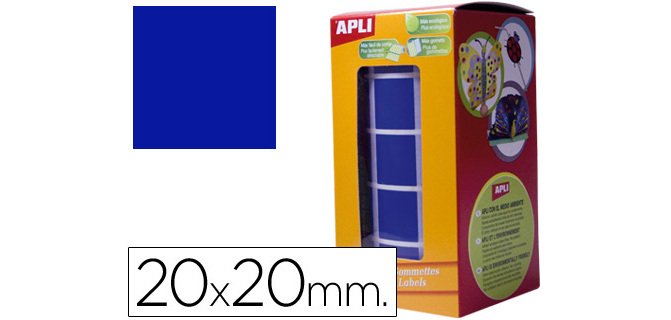 Gomets autoadhesivos cuadrados 20x20 mm azul rollo de 1770 unidades