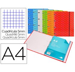 Carpeta con recambio liderpapel a4 cuadro 5mm forrada 4 anillas 20mm colores surtidos