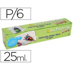 Pintura para tela la pajarita kids 25 ml caja de 6 unidades colores surtidos + pincel