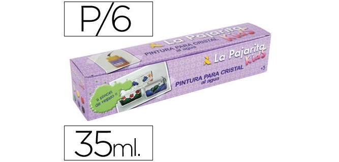 Pintura laca cristal la pajarita kids 35 ml caja de 6 unidades colores surtidos + pincel