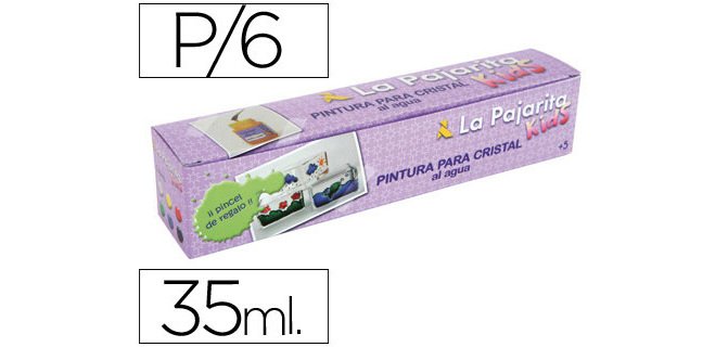Pintura laca cristal la pajarita kids 35 ml caja de 6 unidades colores surtidos + pincel