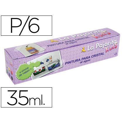 Pintura laca cristal la pajarita kids 35 ml caja de 6 unidades colores surtidos + pincel