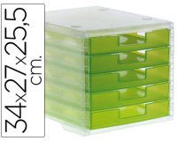 Fichero cajones de sobremesa archivo 2000 340x270x260 mm apilables 5 cajones verde kiwi translucido