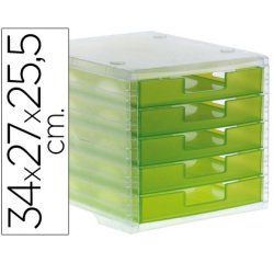 Fichero cajones de sobremesa archivo 2000 340x270x260 mm apilables 5 cajones verde kiwi translucido