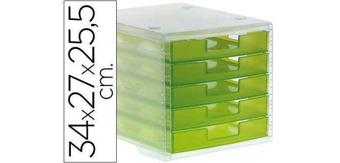 Fichero cajones de sobremesa archivo 2000 340x270x260 mm apilables 5 cajones verde kiwi translucido