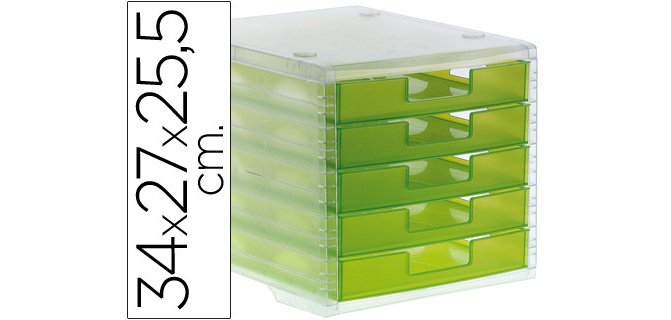 Fichero cajones de sobremesa archivo 2000 340x270x260 mm apilables 5 cajones verde kiwi translucido