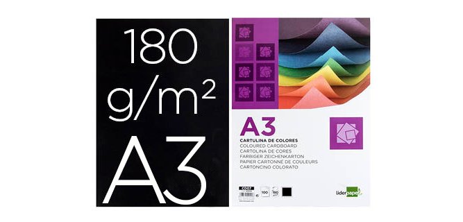 Cartulinas de colores A3 180 g Liderpapel - Paquete de 100