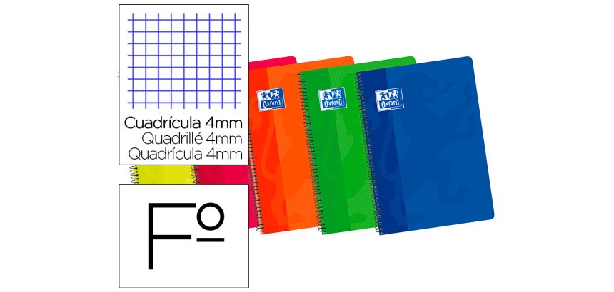 Bloc espiral oxford cartoncillo folio 80 hojas cuadros 4 mm