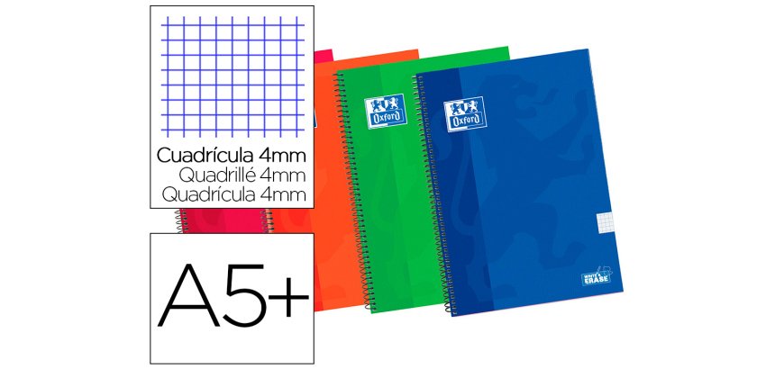 Bloc espiral oxford tapa extradura cuarto 80 hojas cuadros 4 mm