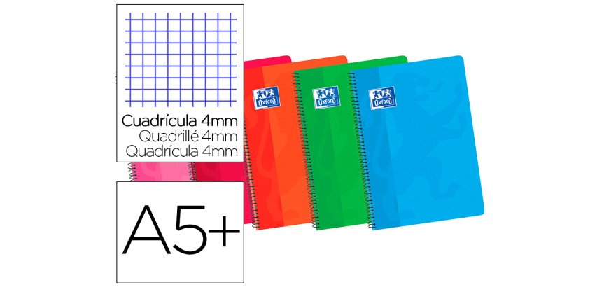 Bloc espiral oxford cartoncillo cuarto 80 hojas cuadros 4 mm