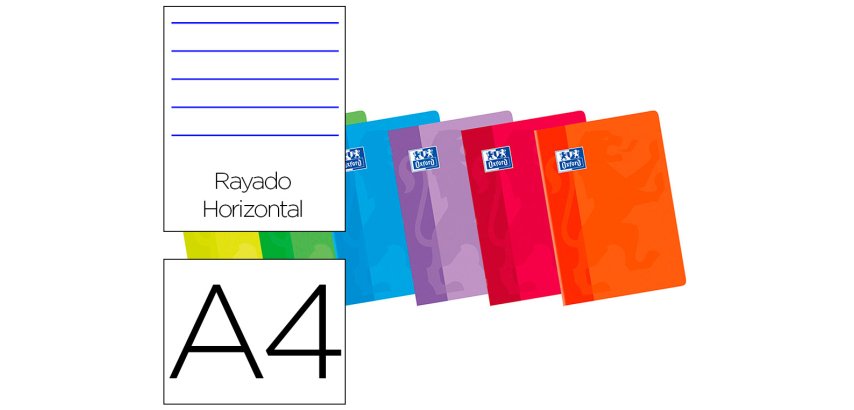 Libreta escolar oxford din a4 48 hojas rayado horizontal colores surtidos