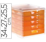 Fichero cajones de sobremesa archivo 2000 340x270x260 mm apilables 5 cajones naranja mandarina translucido