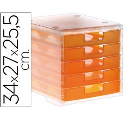 Fichero cajones de sobremesa archivo 2000 340x270x260 mm apilables 5 cajones naranja mandarina translucido
