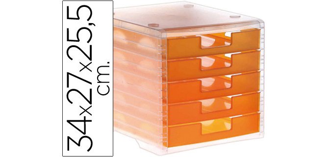 Fichero cajones de sobremesa archivo 2000 340x270x260 mm apilables 5 cajones naranja mandarina translucido