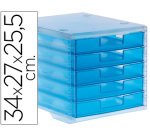 Fichero cajones de sobremesa archivo 2000 340x270x260 mm apilables 5 cajones azul mar translucido