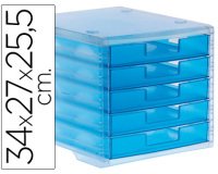 Fichero cajones de sobremesa archivo 2000 340x270x260 mm apilables 5 cajones azul mar translucido