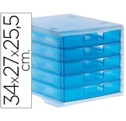 Fichero cajones de sobremesa archivo 2000 340x270x260 mm apilables 5 cajones azul mar translucido