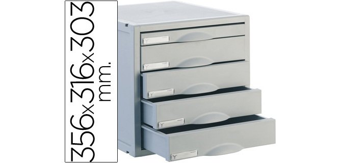 Fichero cajones de sobremesa archisystem 356x316x303 mm 5 cajones color gris 4 de 52mm y 1 de 22mm