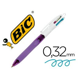 Boligrafo bic cuatro colores con grip colores pastel punta 1 mm