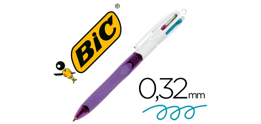 Boligrafo bic cuatro colores con grip colores pastel punta 1 mm