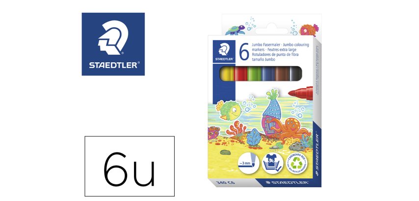 Rotulador staedtler color jumbo trazo 3 mm estuche de 6 unidades colores surtidos