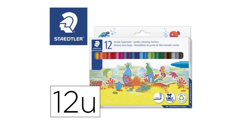 Rotulador staedtler color jumbo trazo 3 mm estuche de 12 unidades colores surtidos