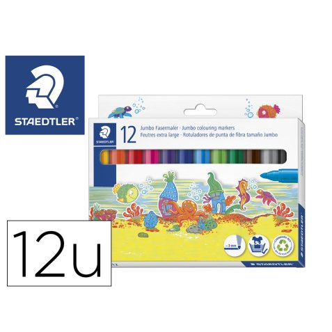 Rotulador staedtler color jumbo trazo 3 mm estuche de 12 unidades colores surtidos