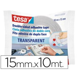 Cinta adhesiva tesa doble cara transparente 10 mt x 15 mm