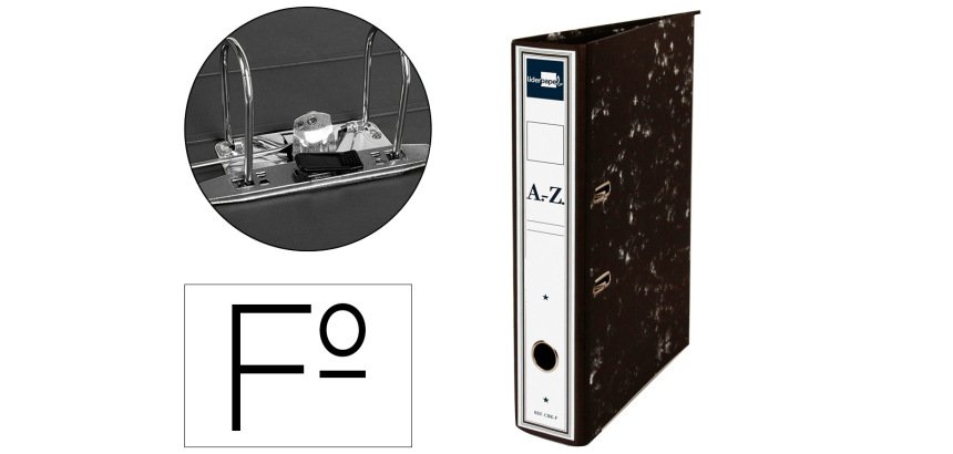 Archivador de palanca liderpapel folio classic carton entrecolado con rado lomo 52mm negro compresor metalico