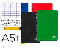 Cuaderno espiral liderpapel cuarto tapa dura 80h 75gr cuadro 4mm con margen colores surtidos