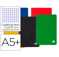 Cuaderno espiral liderpapel cuarto tapa dura 80h 75gr cuadro 4mm con margen colores surtidos