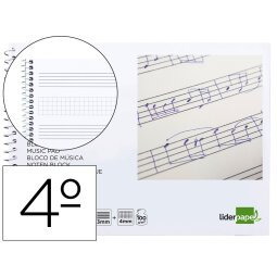 Bloc musica liderpapel combi pentagrama 3mm mas cuadricula de 4mm para anotaciones cuarto20 hojas 100g/m2