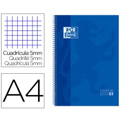 Bloc espiral oxford tapa extradura microperforado din a4 80 hojas cuadros 5mm color azul