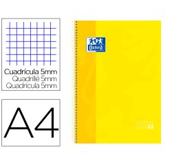 Bloc espiral oxford tapa extradura microperforado din a4 80 hojas cuadros 5mm color amarillo